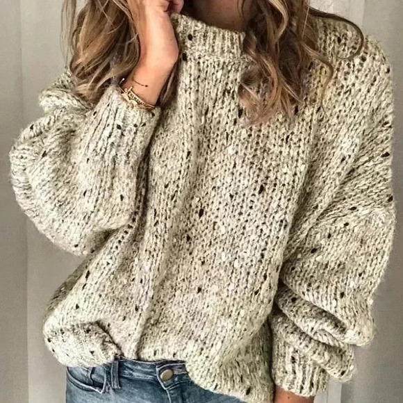 Multicolor Casual Women's Marled Knit Drop Shoulder Sweater - Picture 1 of 6